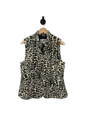 AMX Leopard Faux Fur Vest Womens Large Soft Fuzzy Animal Print Layering Pockets